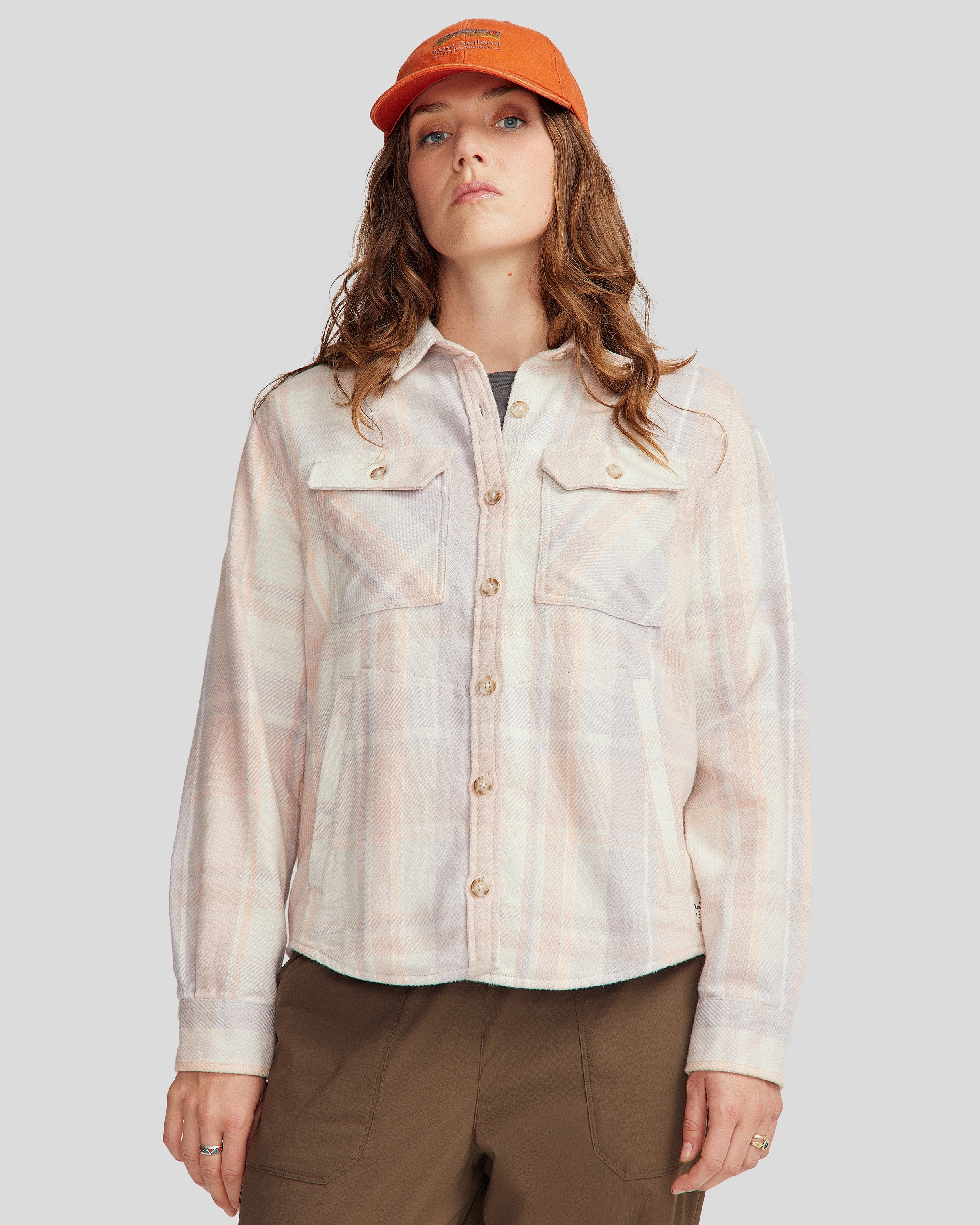 Trendy Pattern Lightweight Layer Women??s Huntly Long Sleeve Shirt - Cabin Plaid Shroom