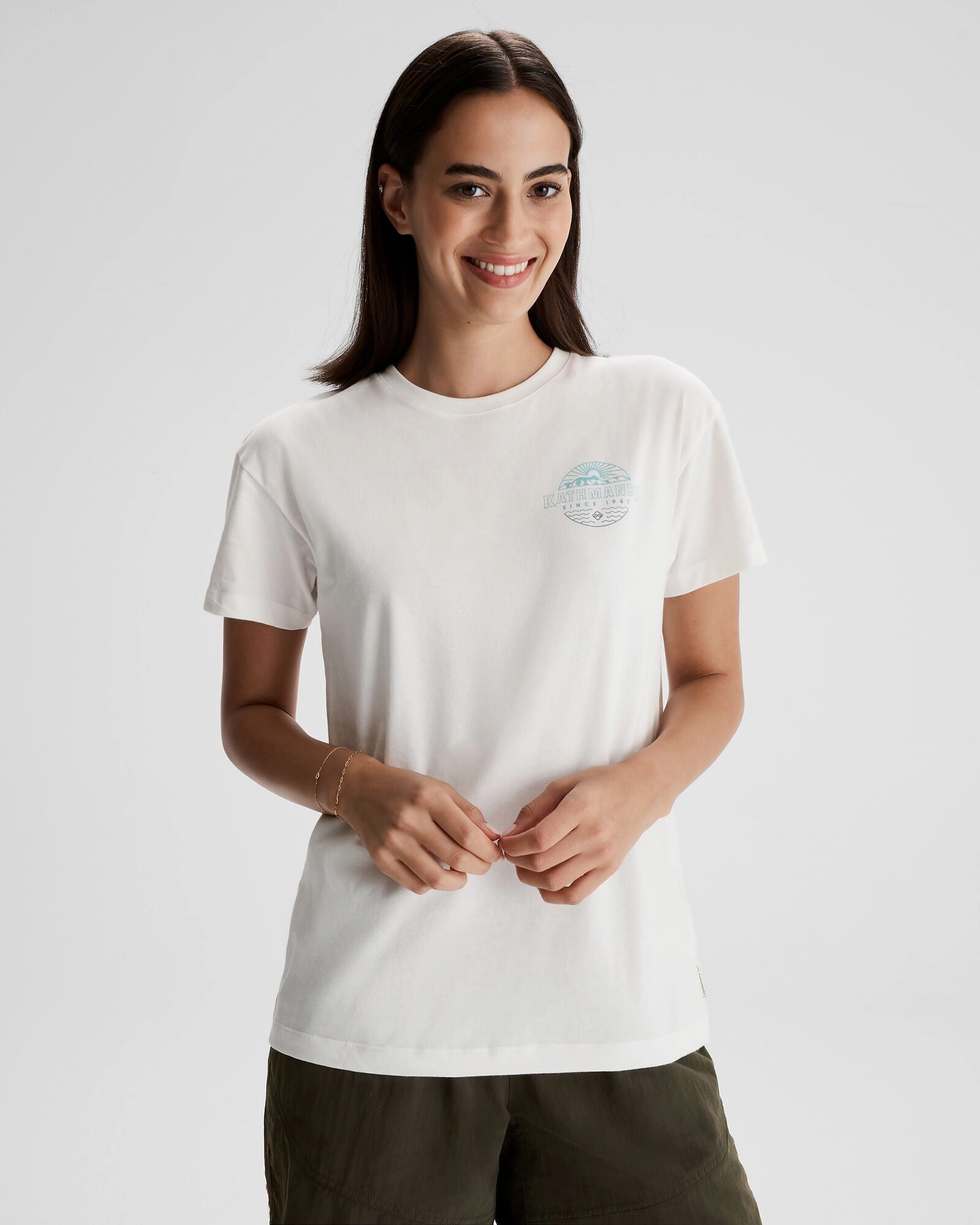 Women's Kathmandu Logo Faded Organic Cotton T-shirt - White Midweight Knit Business Meeting