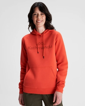 Women's Kathmandu Logo Hoodie - Hut Orange Outdoor Ready