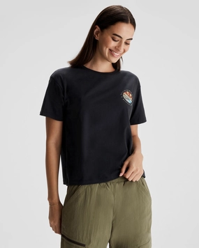 Women's Kathmandu Logo Sunburst Organic Cotton T-shirt - Black Active Style Trend Organic Cotton Construction