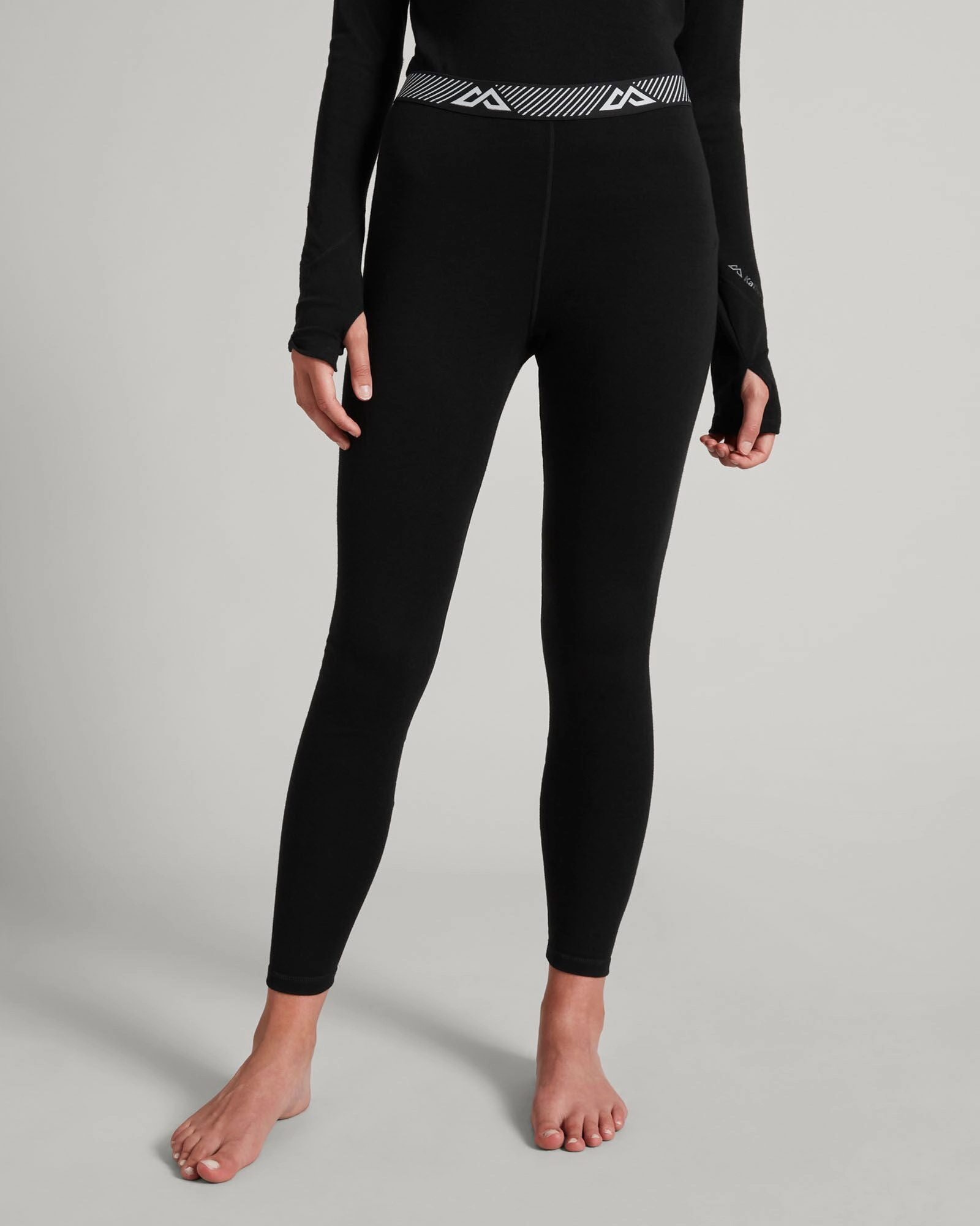 Anti Microbial Finish Chafe Free Lining Women's KMDMerino Baselayer Leggings - Black
