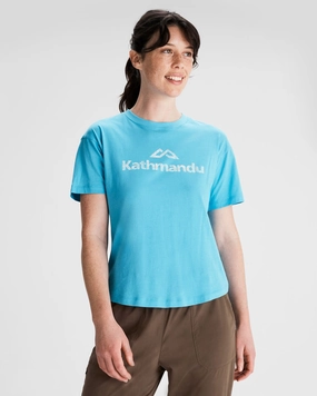 Multi Directional Stretch Women's Logo Organic Cotton T-shirt - Light Sea
