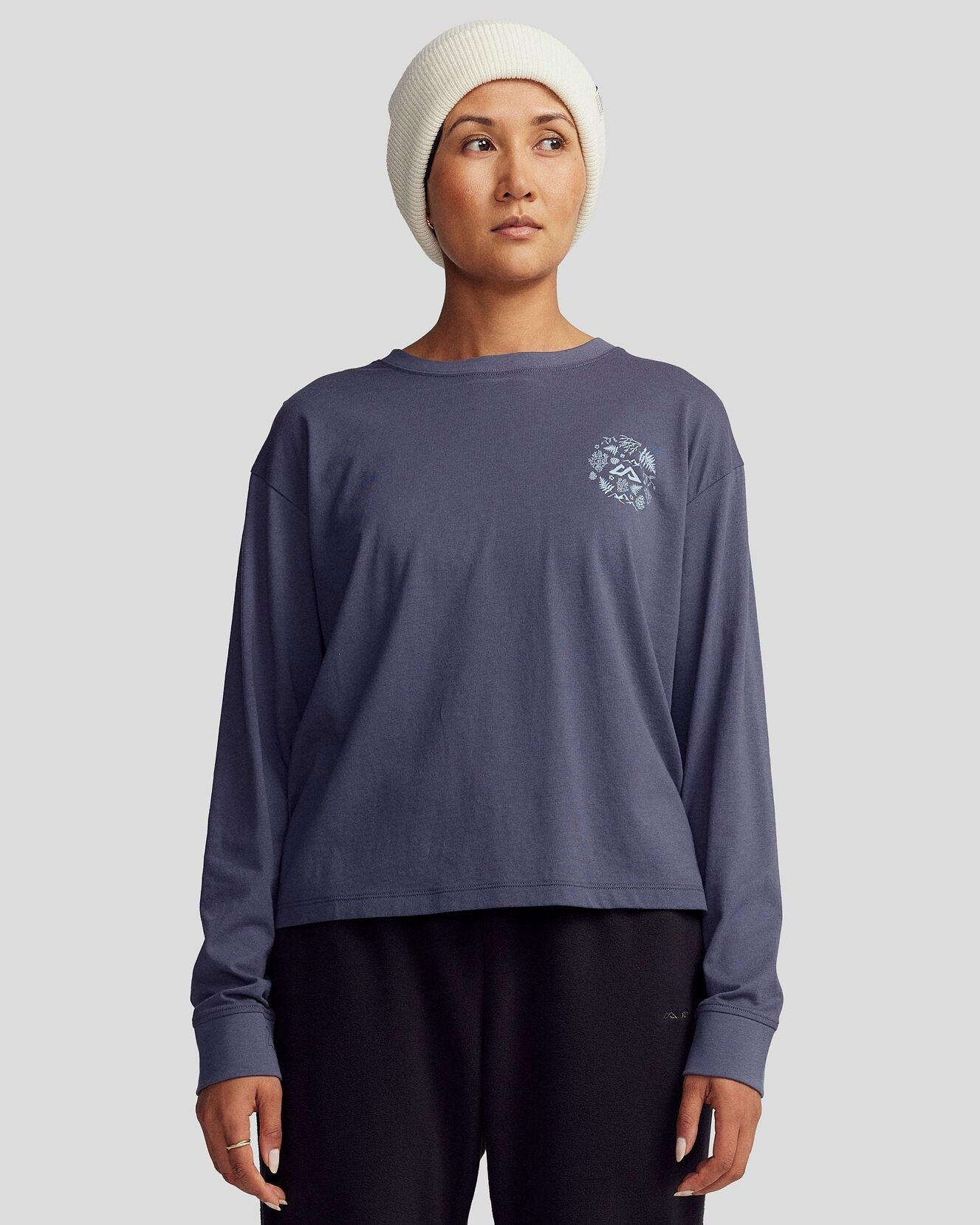 Women's Nature Icons Organic Cotton Long Sleeve T-shirt - Mid Navy Unisex style