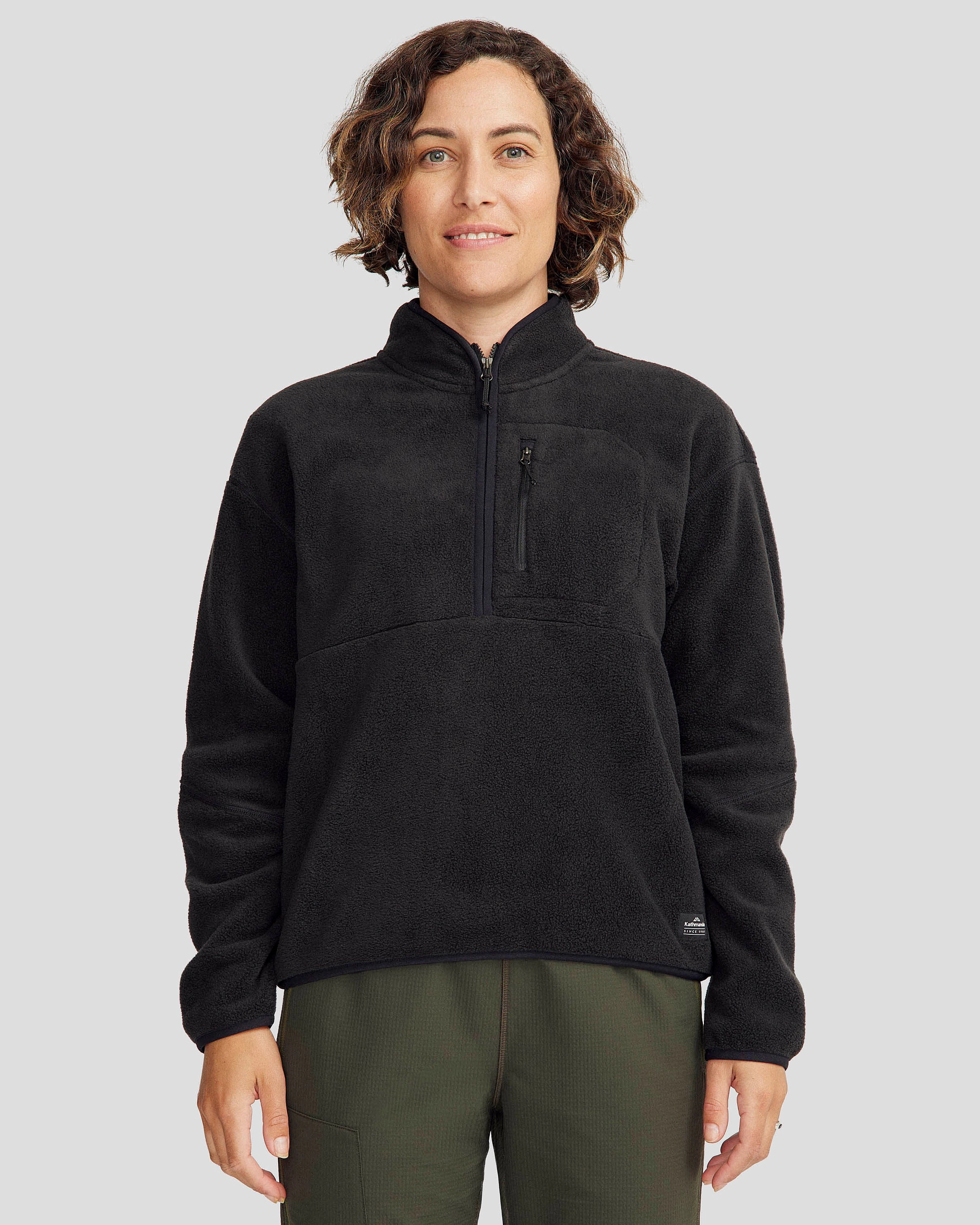 Oversized Silhouette Women's Trailhead Fleece 1/4 Zip Pullover - Black Stingray