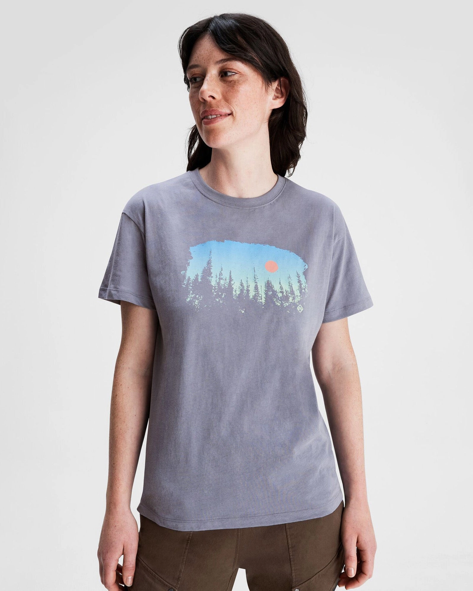 Stylish Everyday Wear Women's Tree Line Organic Cotton T-shirt - Dark Haze