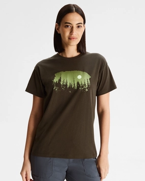 Women's Tree Line Organic Cotton T-shirt - Dark Moss Weekend Style Trend