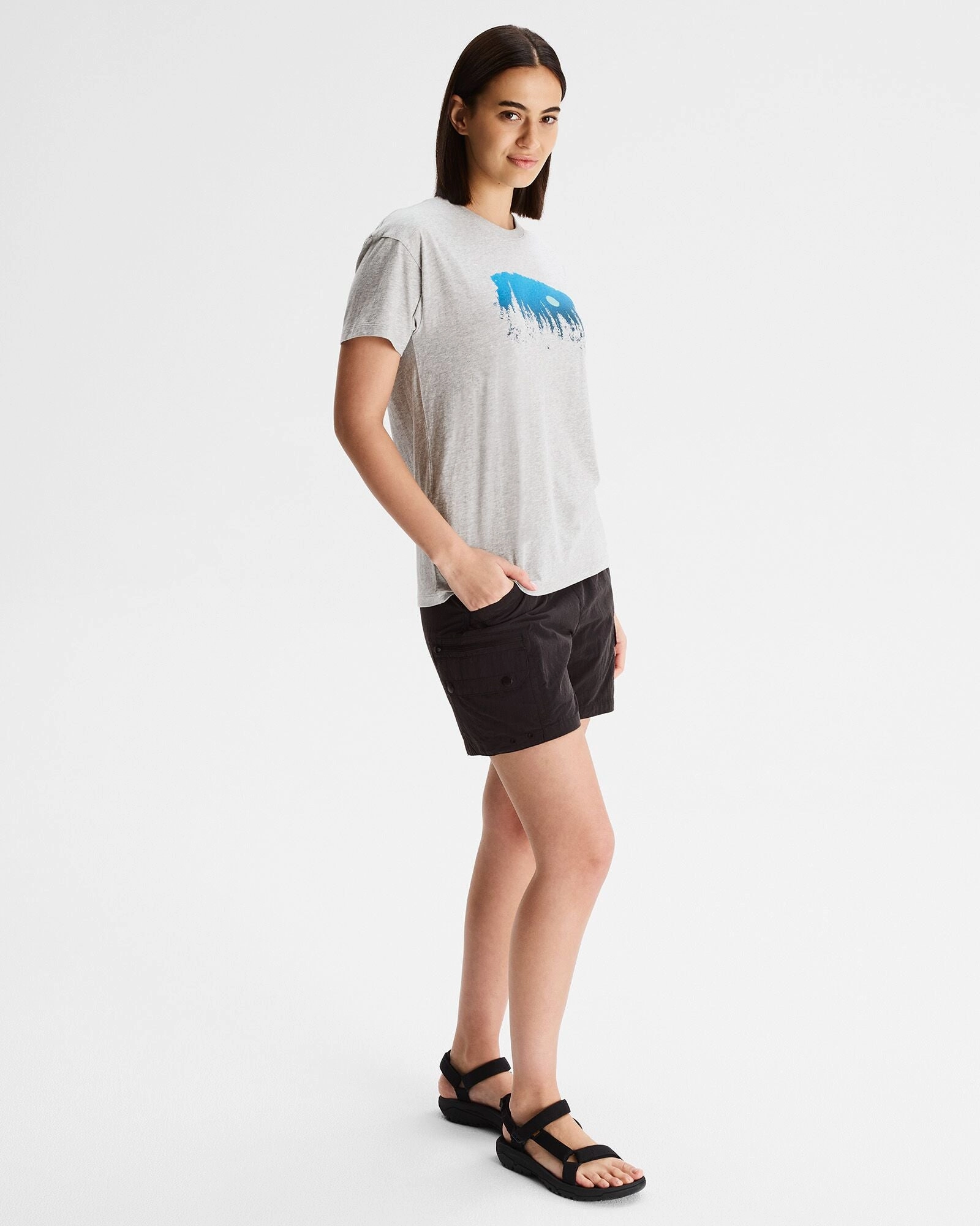 Women's Tree Line Organic Cotton T-shirt - Light Grey Marle Laser Cut Edges Simple and Light