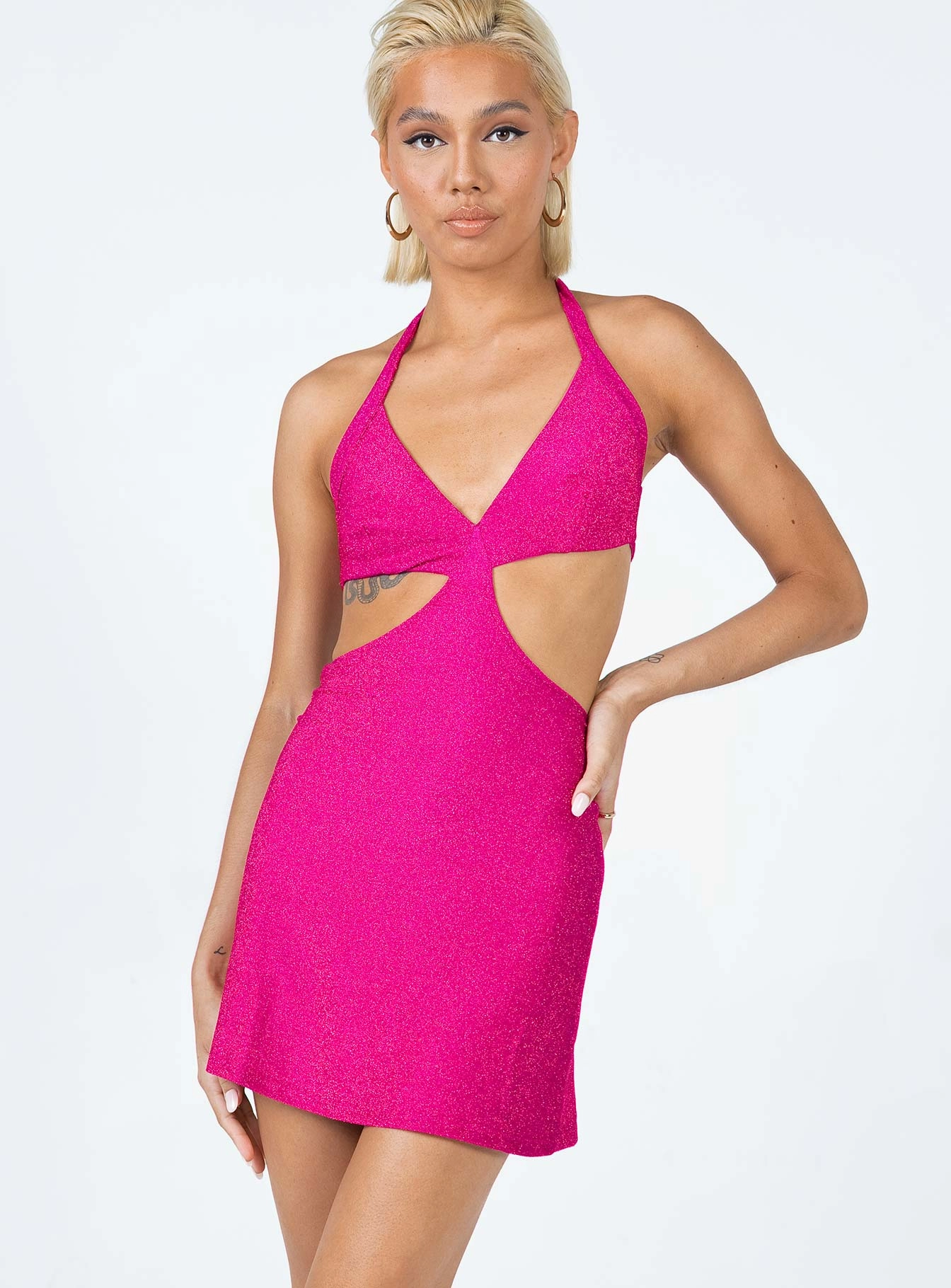 Francesca Cut Out Mini Dress Pink Knit Cool