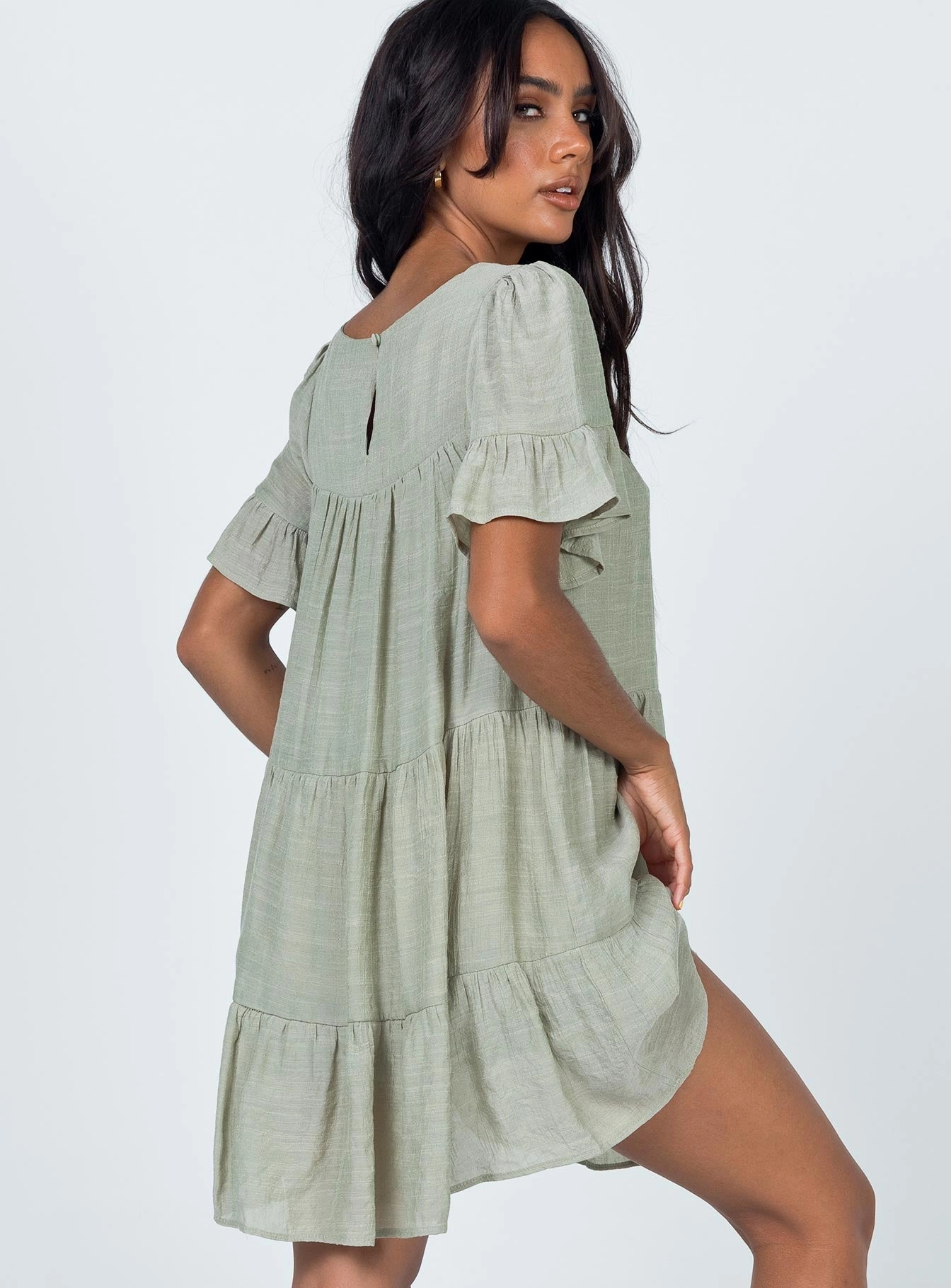Miami Mini Dress Sage Snap-Closure