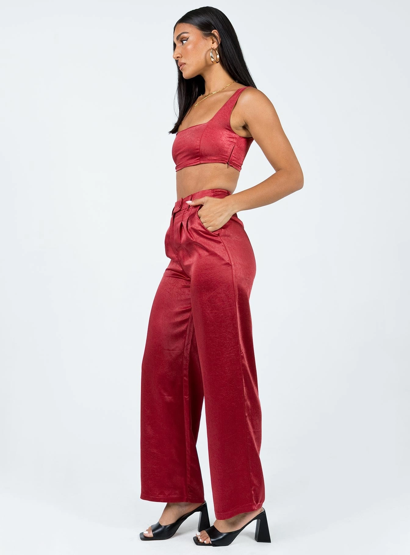 Huxley Satin Set Burgundy Comfortable Fit Wear Quick Wear