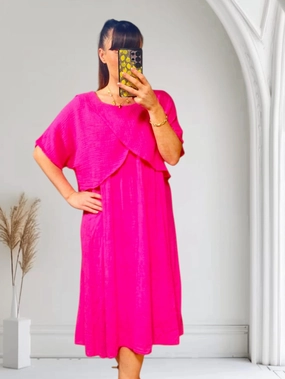 Wrap Cotton Dress Fuchsia Versatile Touch Charming Fit