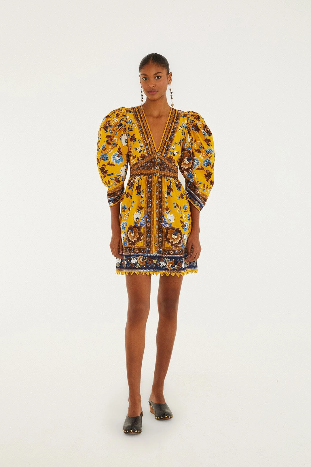 Yellow Flowering Garden Tree Mini Dress Travel Friendly Flattering and Chic