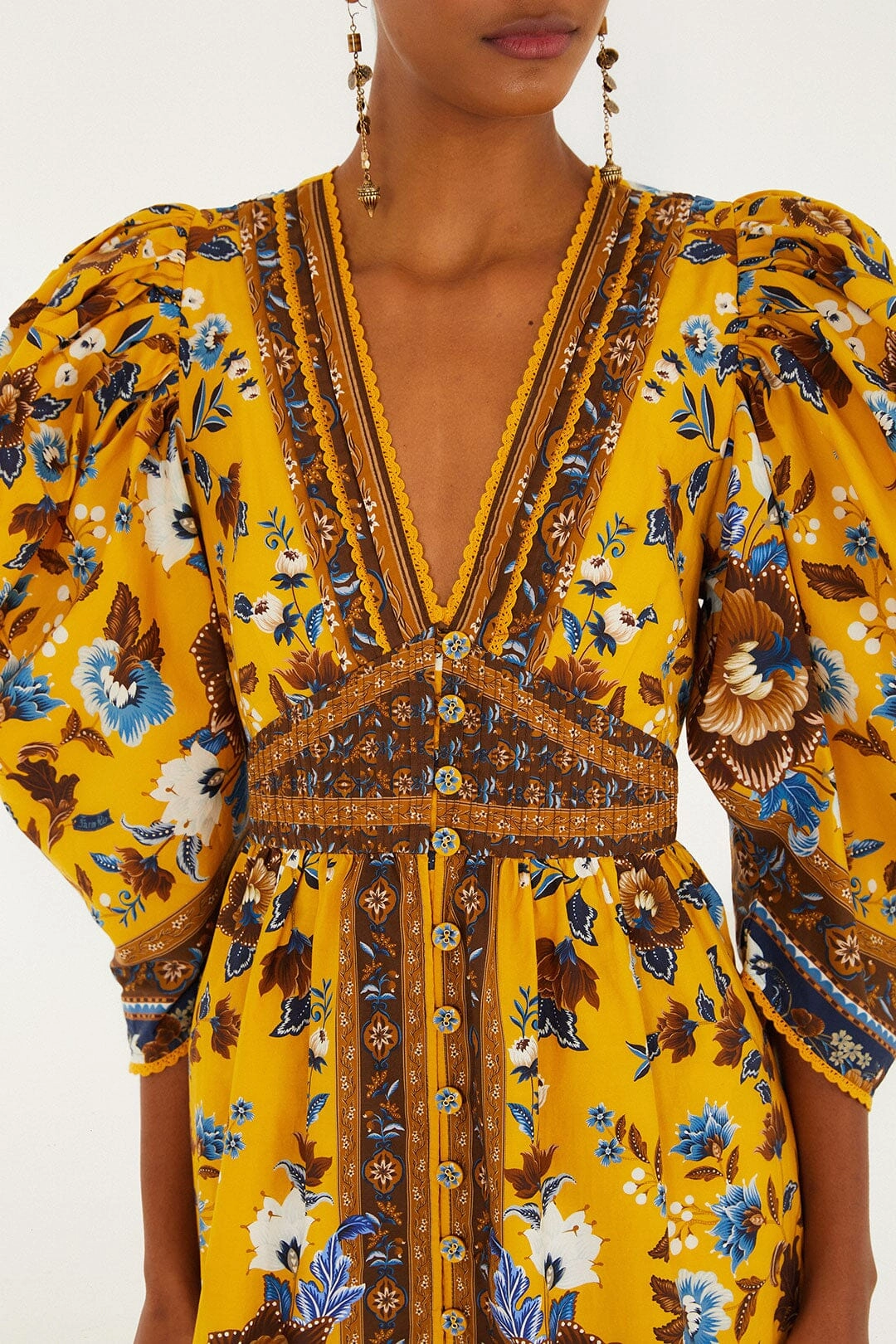 Yellow Flowering Garden Tree Mini Dress Travel Friendly Smart Look Skirt Flare