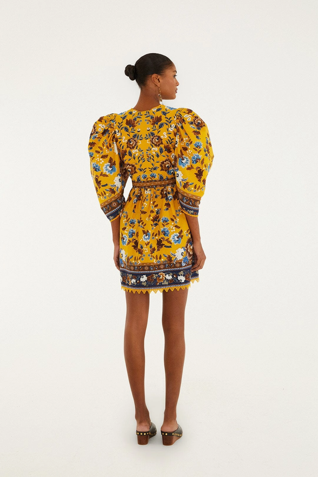 All-season Countryside-Style Yellow Flowering Garden Tree Mini Dress Travel Friendly
