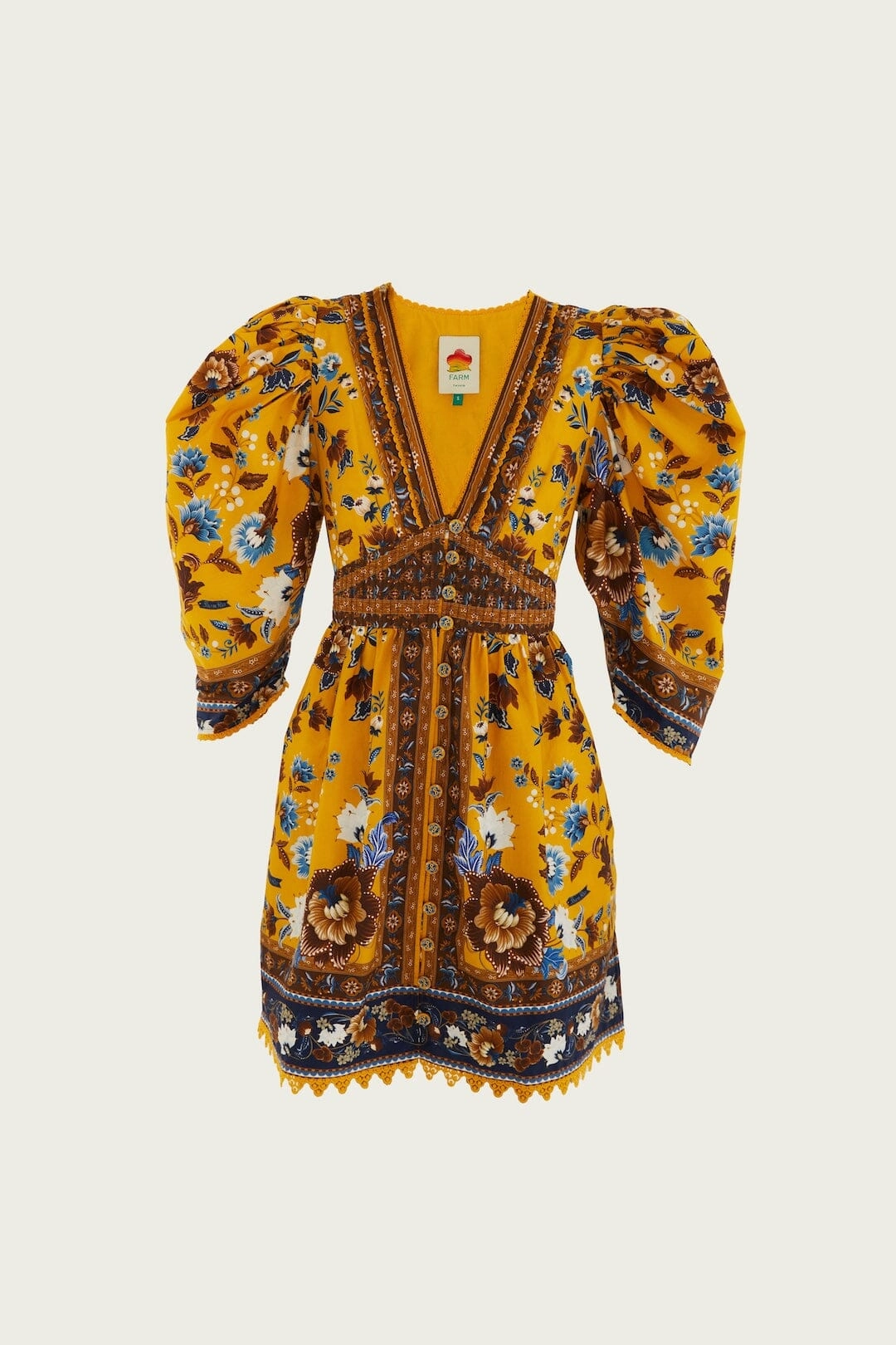 Yellow Flowering Garden Tree Mini Dress Travel Friendly High Neck Breath Ease