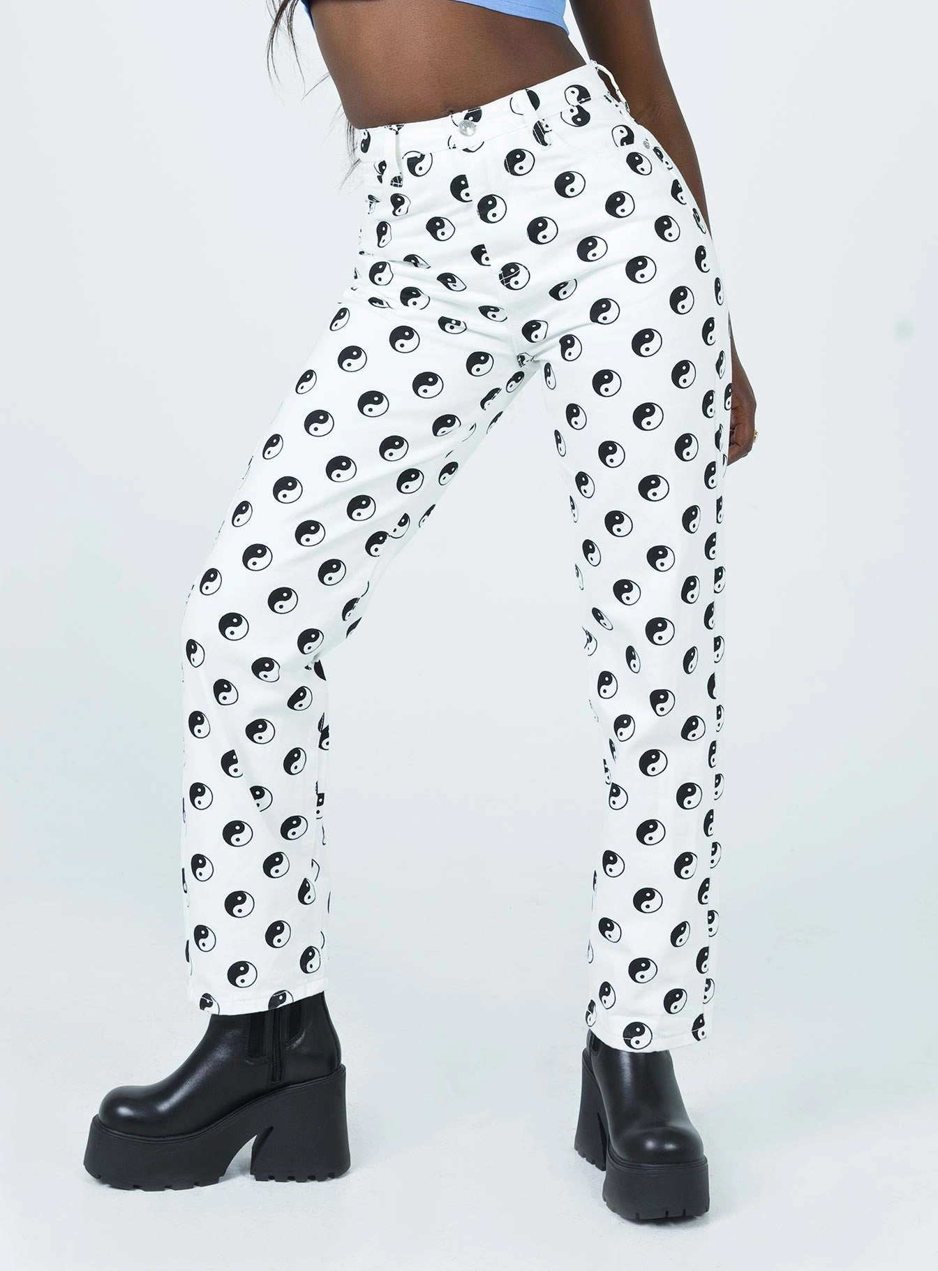 No Bulk Seam Design Morning Stroll Streetwear Fan Yin Yang Printed Lounge Jean