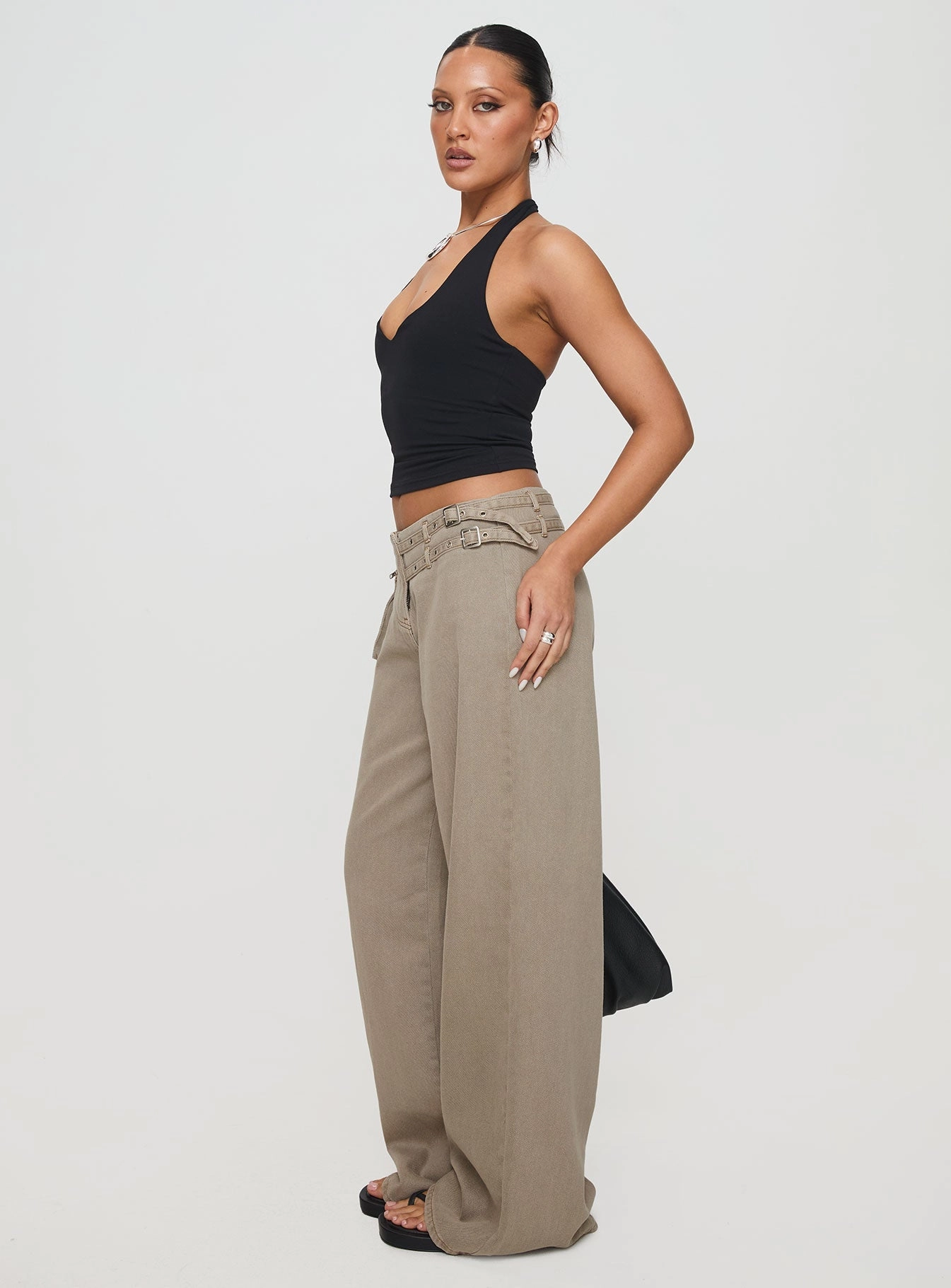 Paltrow Mid Rise Wide Leg Cargo Jeans Washed Brown Petite Effortless Clothing