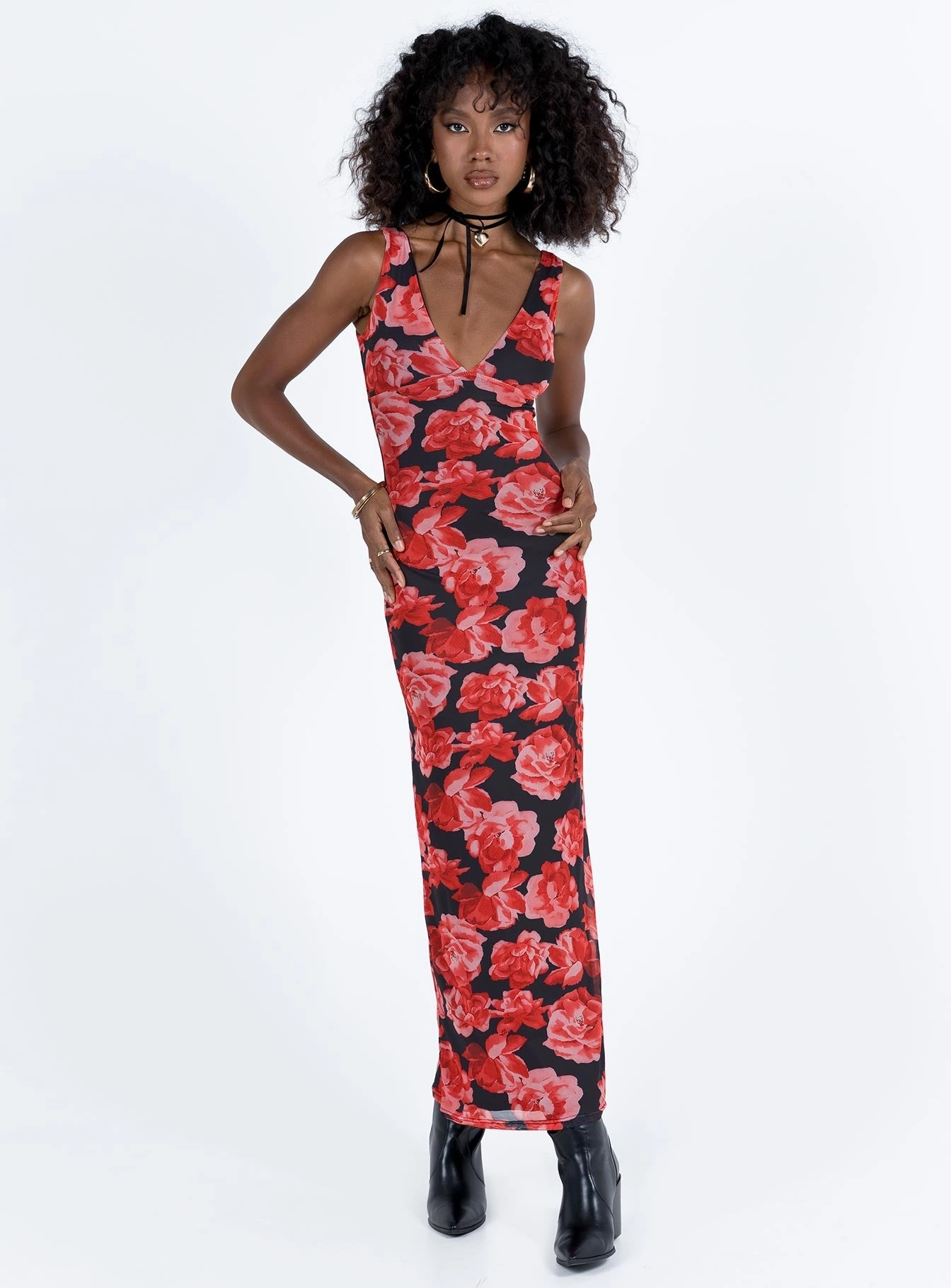 Kind Glow Feminine layered dress Lauers Maxi Dress Red Floral / Black