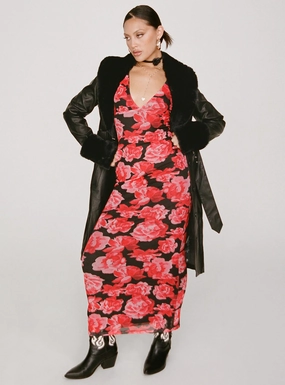Lauers Maxi Dress Red Floral / Black Anti-Static-Finish Lazy Pick