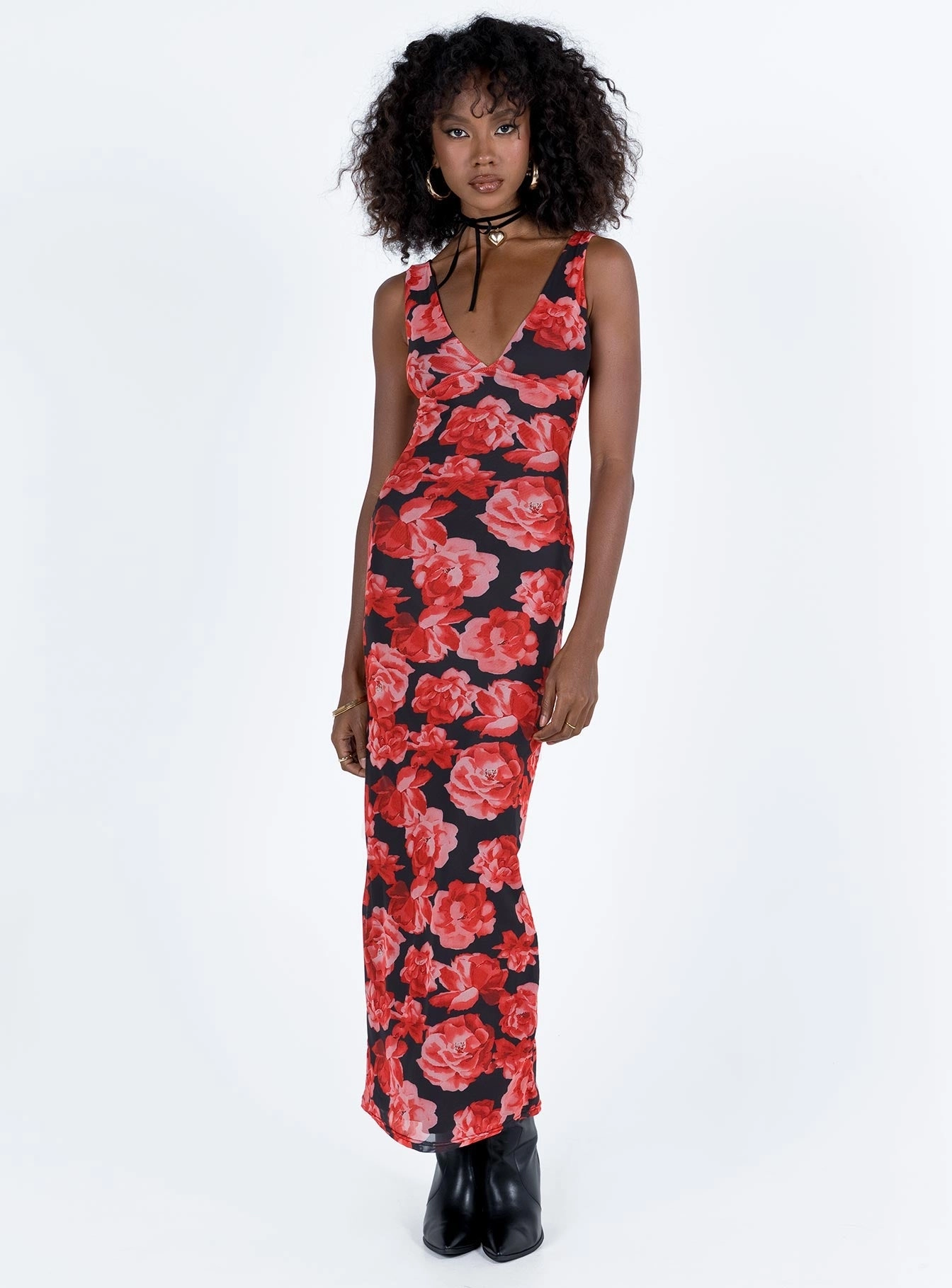 Lauers Maxi Dress Red Floral / Black Office Friendly Quick Drying