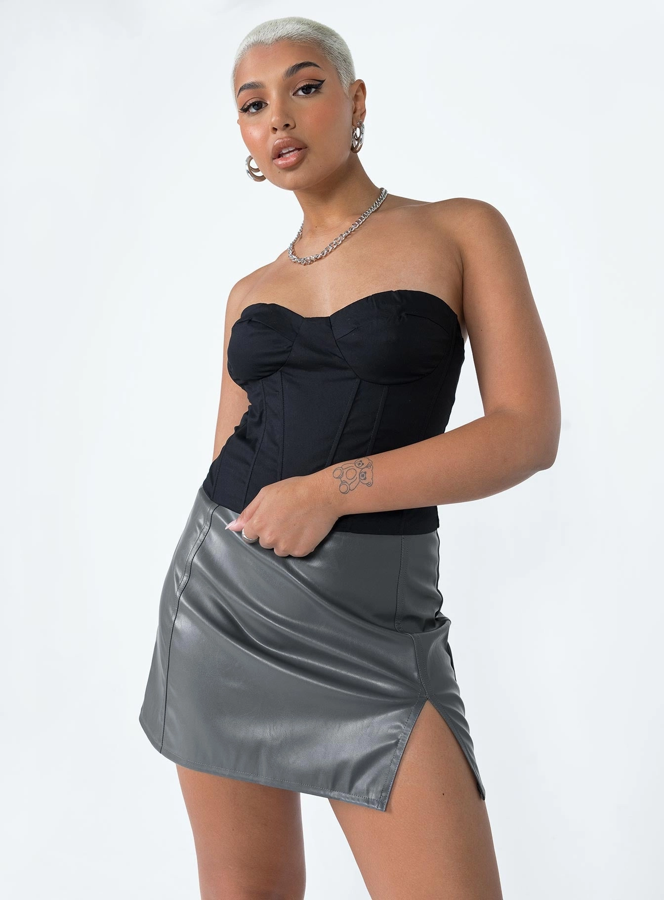 All Day Zahra PU Mini Skirt Grey