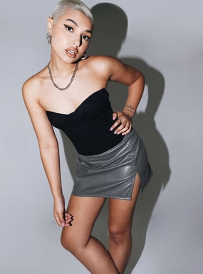 Fashion Detail Zahra PU Mini Skirt Grey