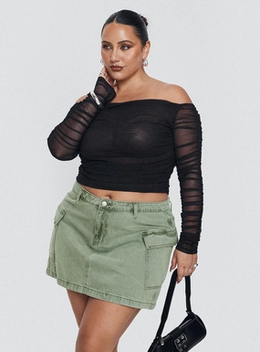 Zakai Cargo Denim Mini Skirt Green Curve Subtle Mood