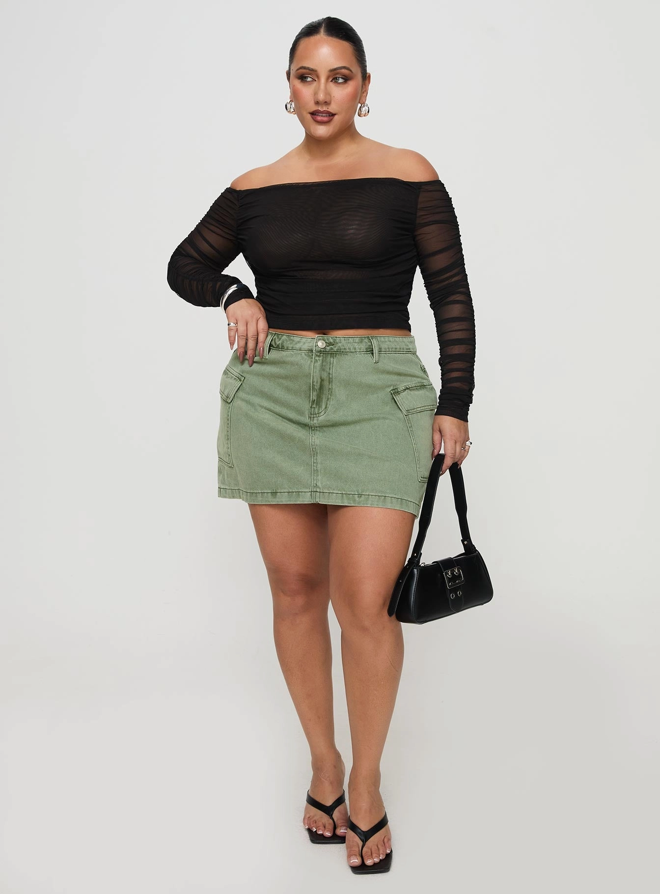 Zakai Cargo Denim Mini Skirt Green Curve Tropical theme