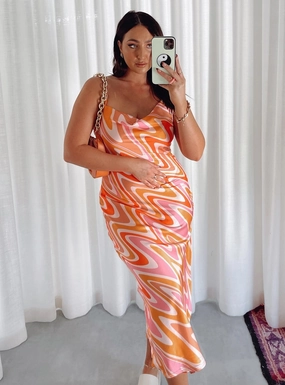 Sleeveless Boho Aesthetic Zamora Maxi Dress Orange / Pink