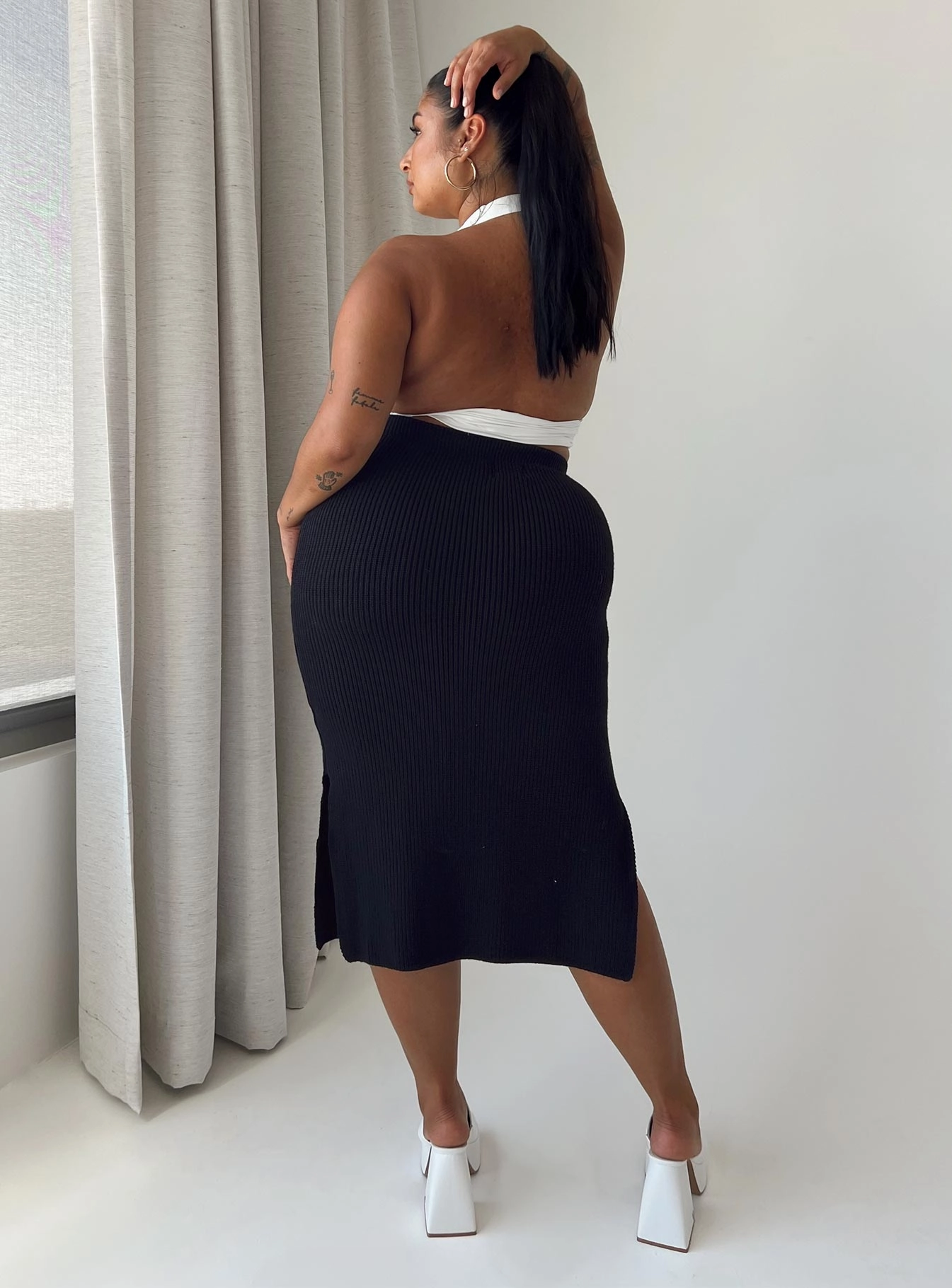 Zanna Midi Skirt Black Curve Hygienic Coating Trendy Outfit
