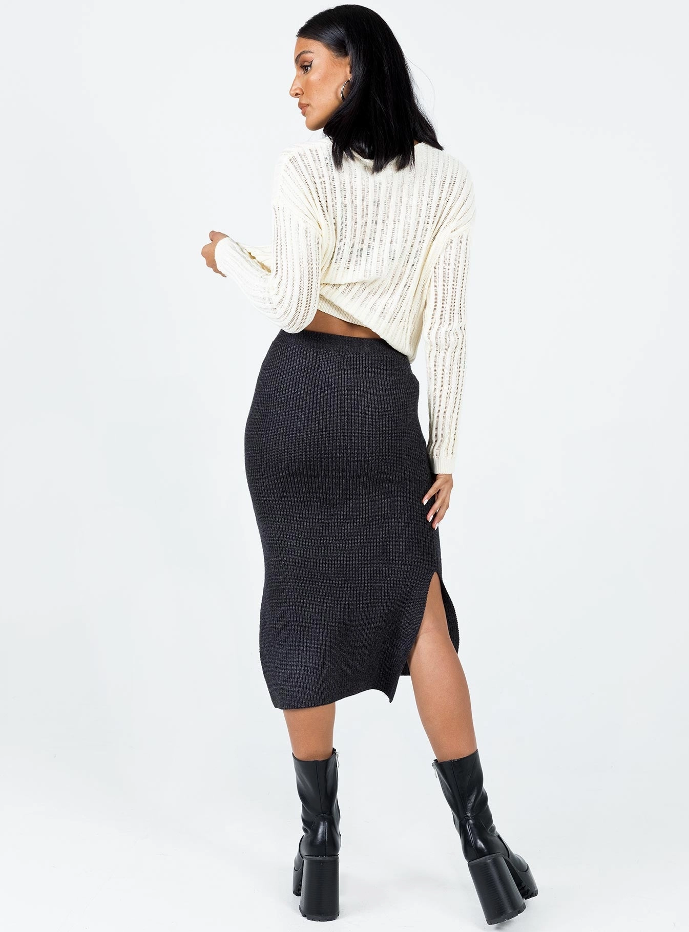 Zanna Midi Skirt Slate Neutral Tones
