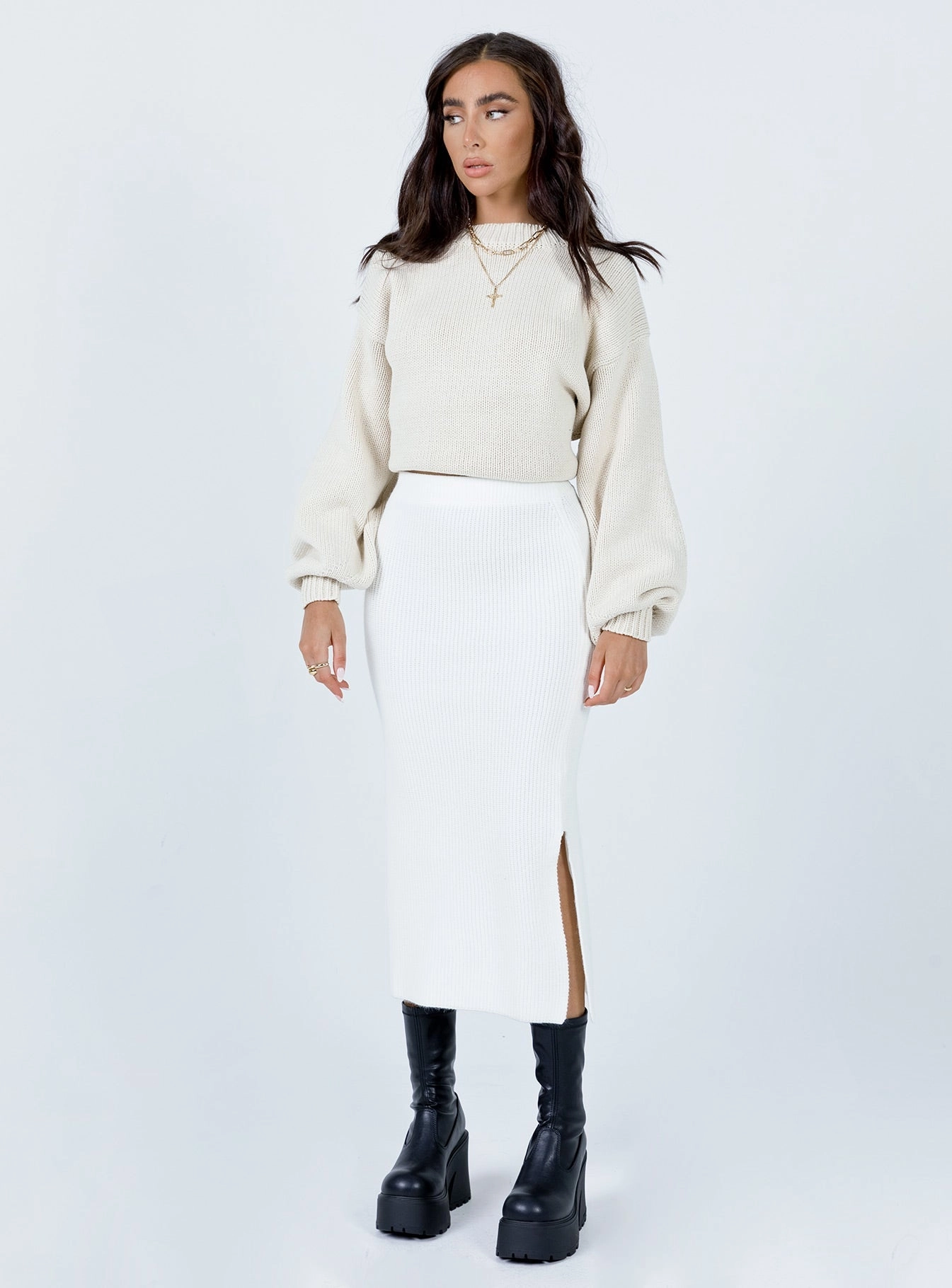 Zanna Midi Skirt White Autumn Stroll Reinforced Seams