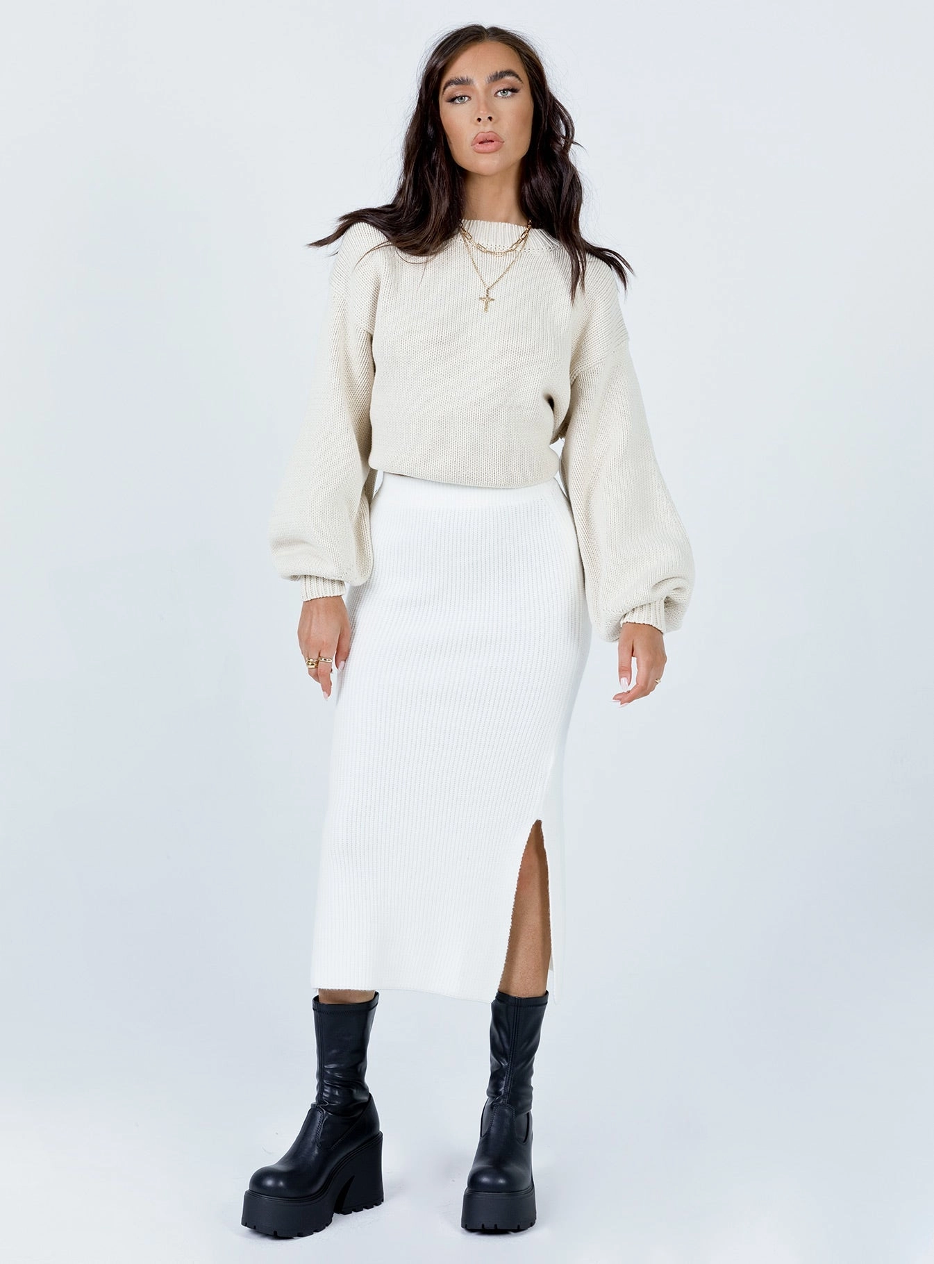 Zanna Midi Skirt White Polished Cut