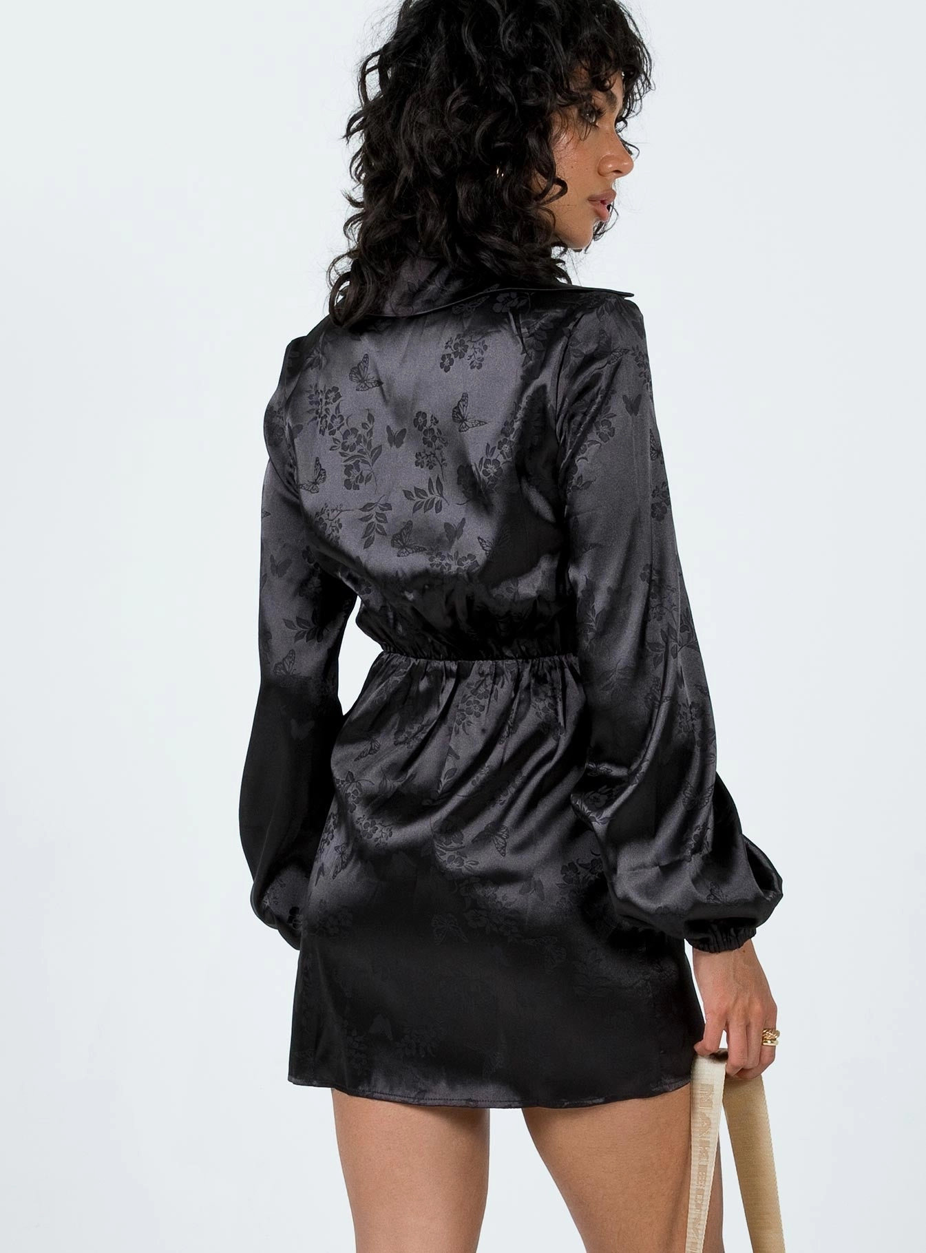 Allira Wrap Mini Dress Black Pleated-Texture Smart Cut