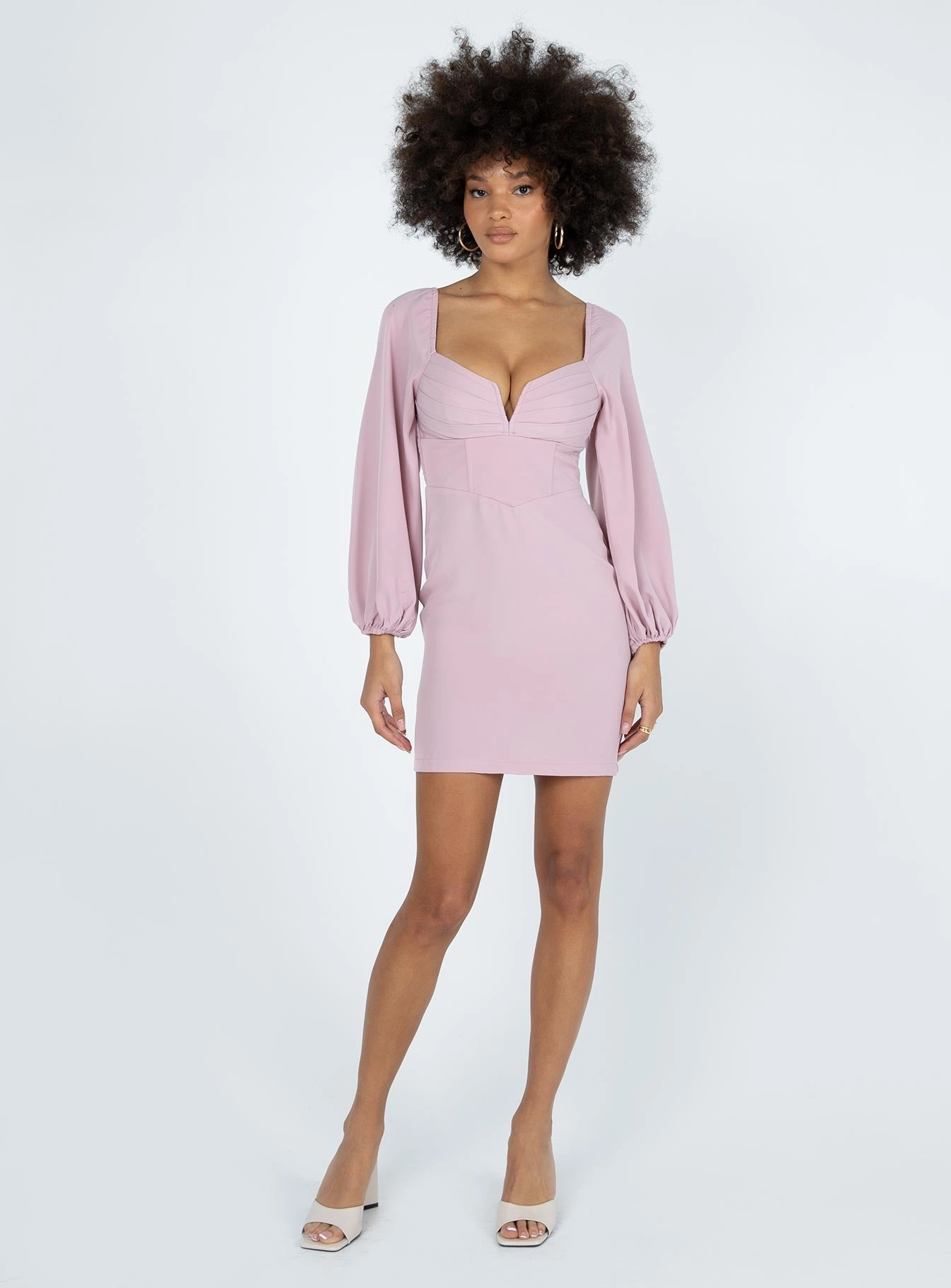 Zoella Long Sleeve Mini Dress Pink Light Fabrication