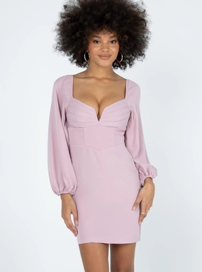 French Vibe Velvet-Edge Zoella Long Sleeve Mini Dress Pink
