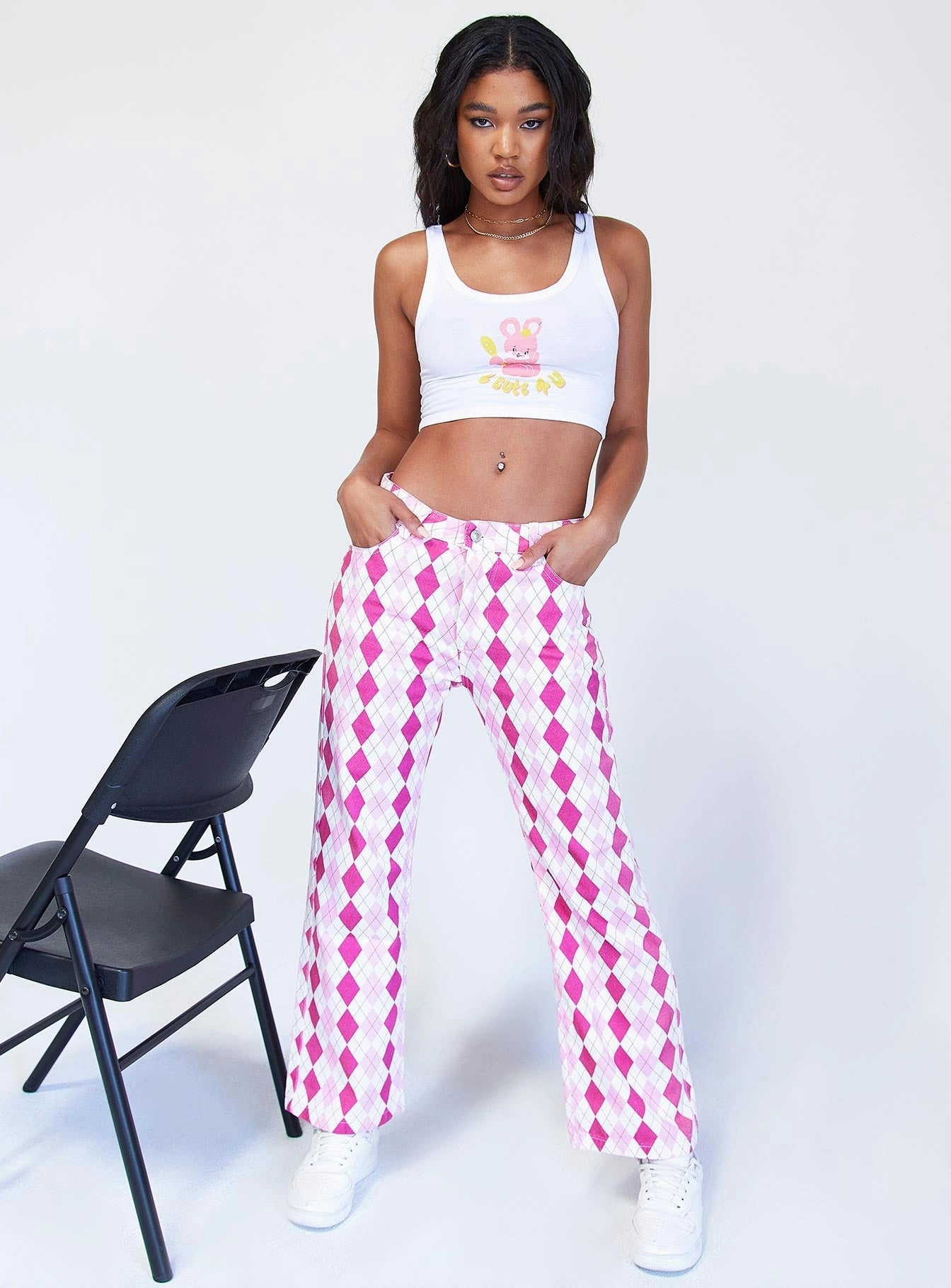Zoey Argyle Straight Leg Pant Pink Flexible Waistband Windproof Membrane