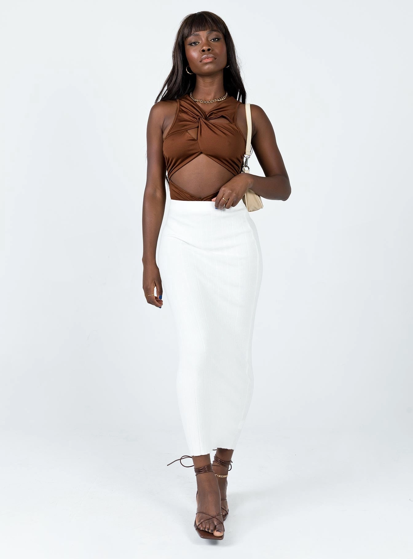 Smooth Texture Zyler Maxi Skirt White