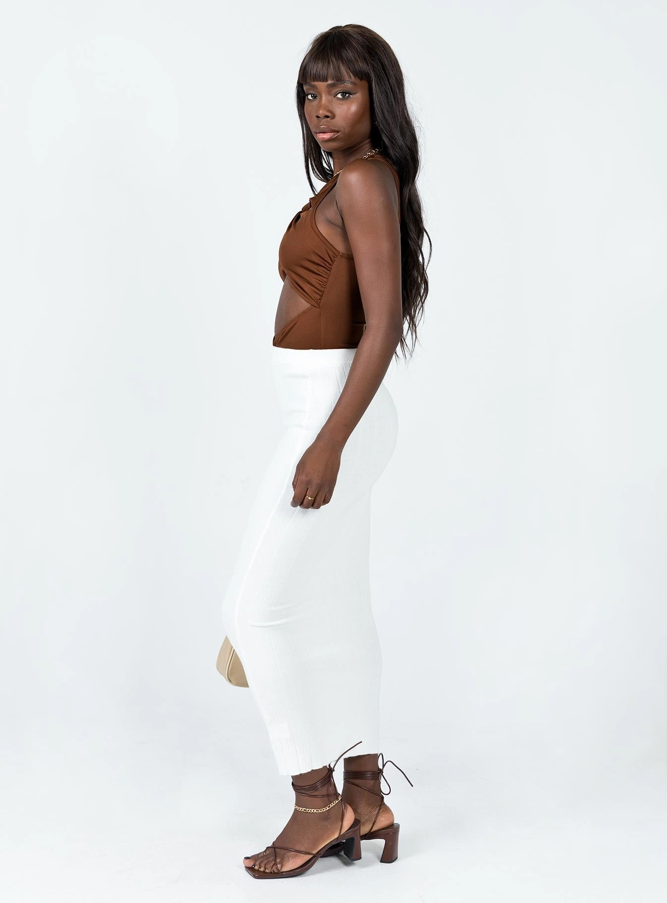 Vegan Material Iconic Style Zyler Maxi Skirt White